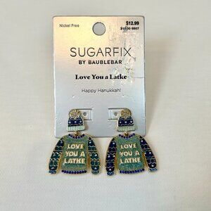 NWT Sugarfix Baublebar "Love You A Latke" Hanukkah Earrings Blue Green